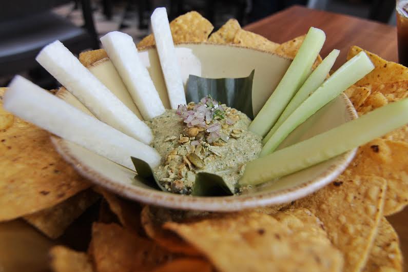 Frontera Cocina's sikil pak dip, made with pumpkin seeds and served with cucumber and jicama sticks