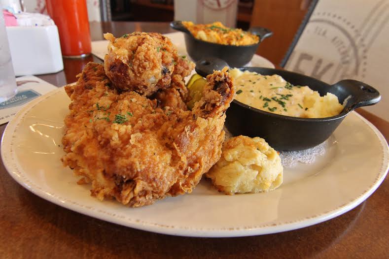 Homecoming Kitchen's fabulous fried chicken with cheddar cheese drop biscuit and mashed potatoes
