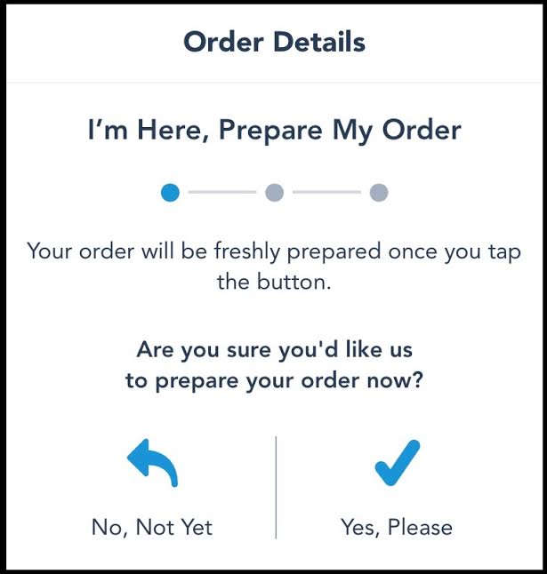Once you've arrived at the restaurant, click "I'm Here!" to send the order and pay.
