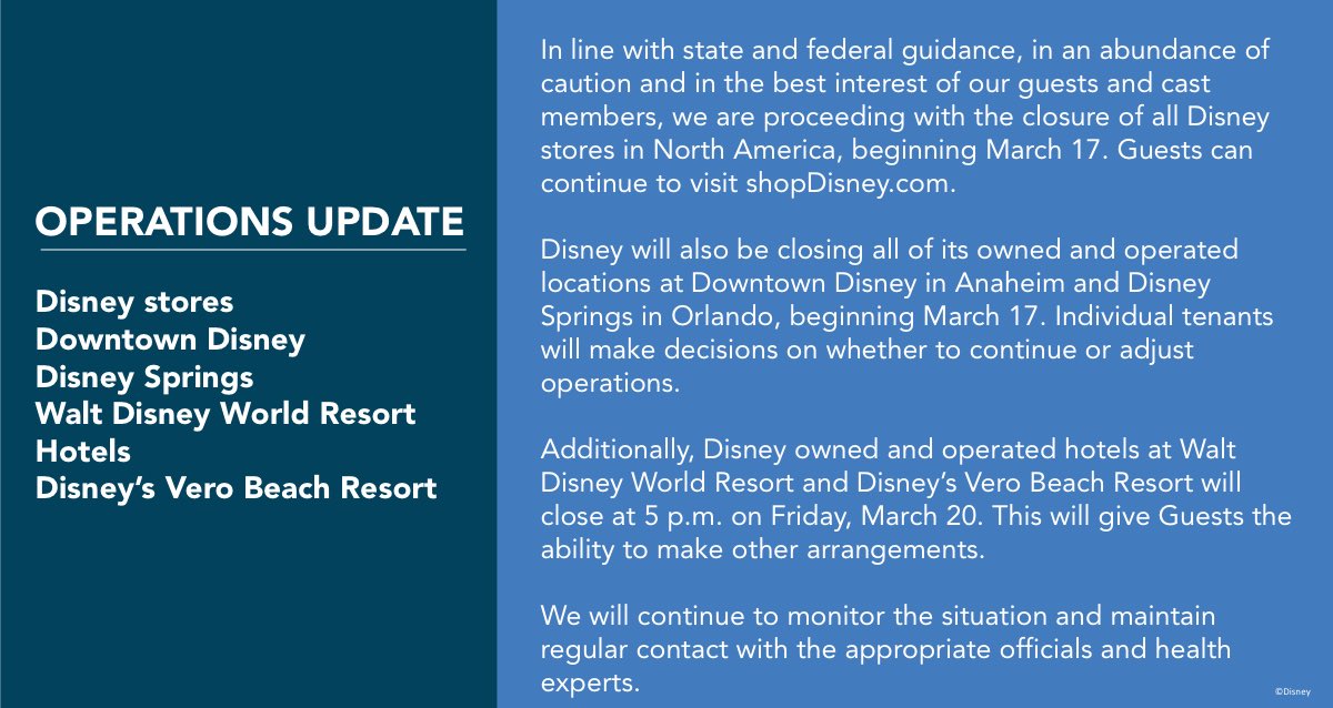 Walt Disney World Resort Hotels To Close March 20 Due to Coronavirus