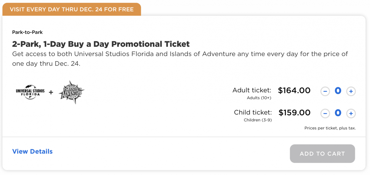 Universal Orlando - 2-Park 1-Day Park-to-Park Ticket Dated