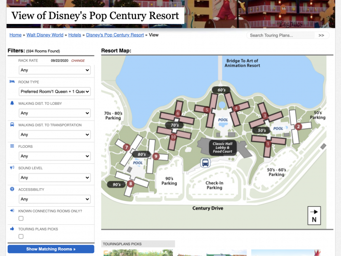 pop century resort map preferred room