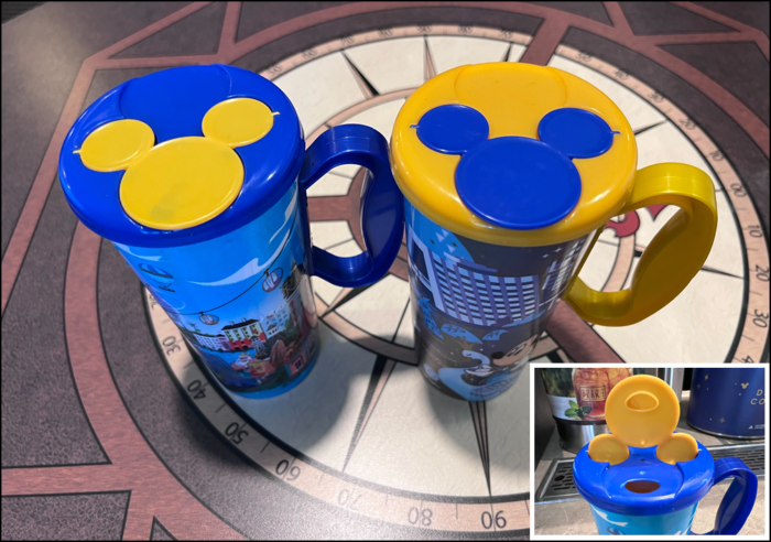 Disney World 50th anniversary refill mugs with Mickey-ears flip tops