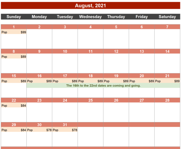Calendar of Pop Deals, August 2021