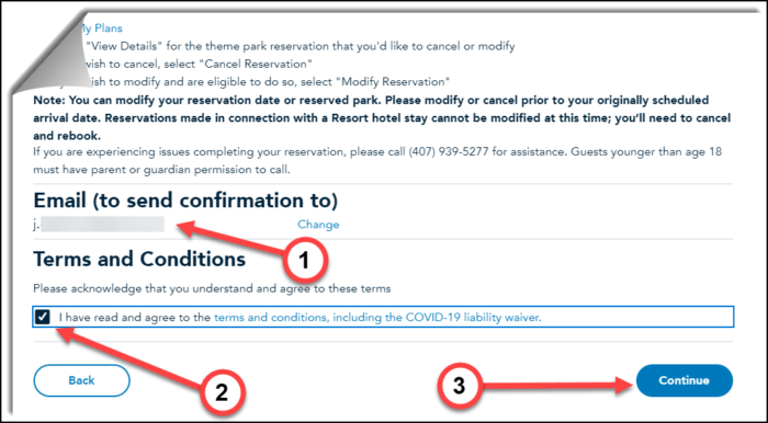 review and confirm screen email and confirm for park pass reservations
