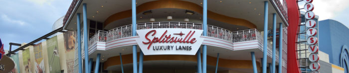 Where to park and directions for the Splitsville Dining Room in Disney Springs section image: sign over Splitsville entrance