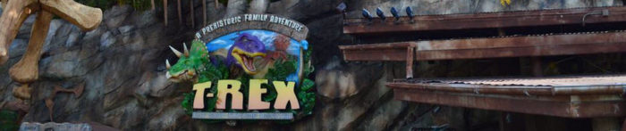Where to park and directions for T-Rex in Disney Springs section image: picture of the sign over the T-Rex entrance