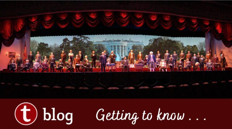 Getting to Know the Hall of Presidents cover image showing all the audio-animatronic presidents in a panoramic view of the stage.