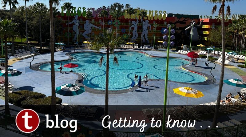 Resort Rundown Disney's Pop Century cover image showing a wide-area shot of the Hippy Dippy pool