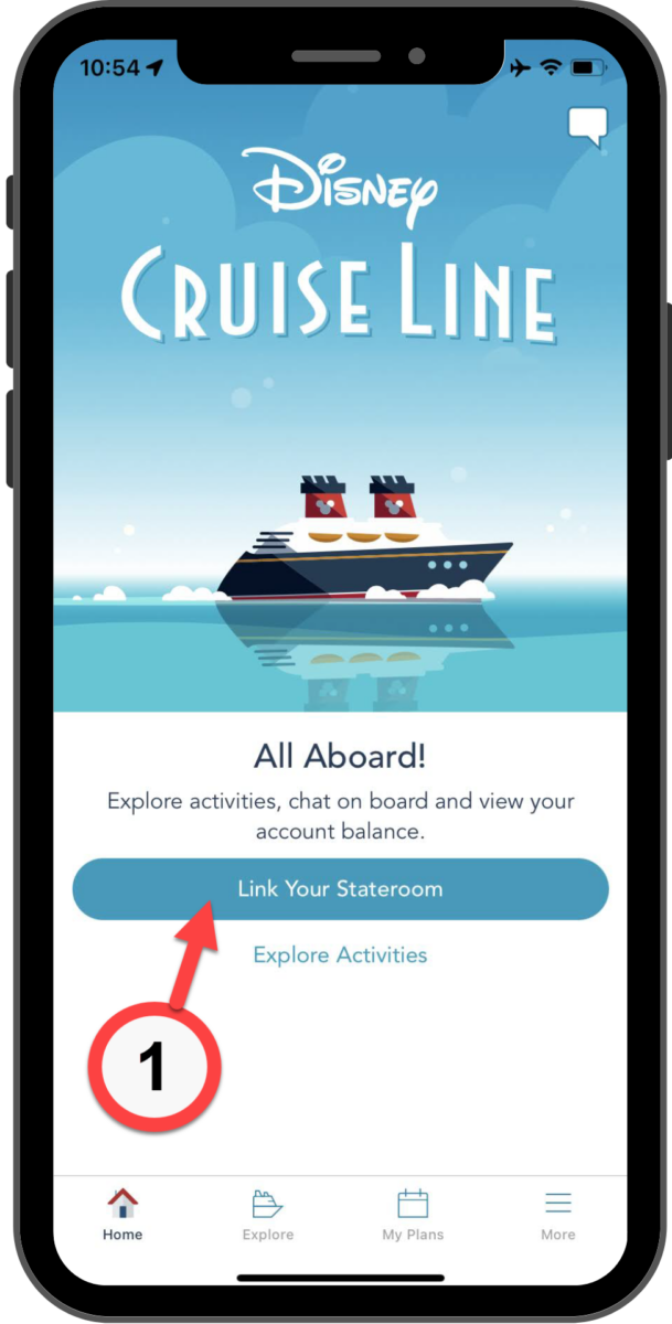 The Link Your Stateroom button is highlighted with an arrow