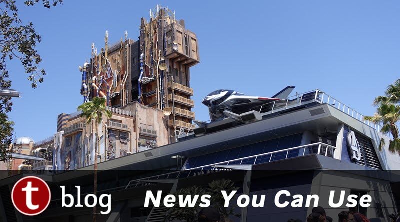 disneyland california resident ticket offer summer 2023 cover article showing a wide shot of Avengers Campus with Mission Breakout on the left.