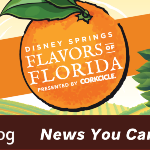 Flavors of Florida announcement cover image showing the Flavors of Florida logo of an orange with "Disney Springs Flavors of Florida presented by Corkcicle" printed on it.