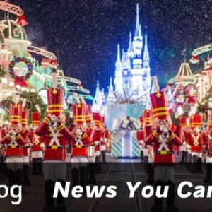 Mickey's Very Merry Christmas Party dates and details post cover image showing the toy soldiers of the Christmas parade lined up with the lit castle in the background