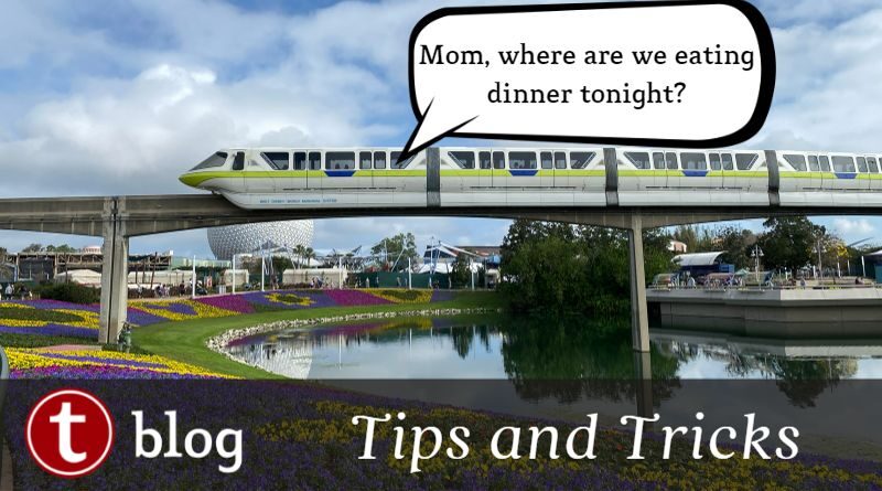 Add custom items to My Plans in My Disney Experience cover image showing a monorail with a thought bubble above with the question "Mom, where are we eating dinner tonight?"