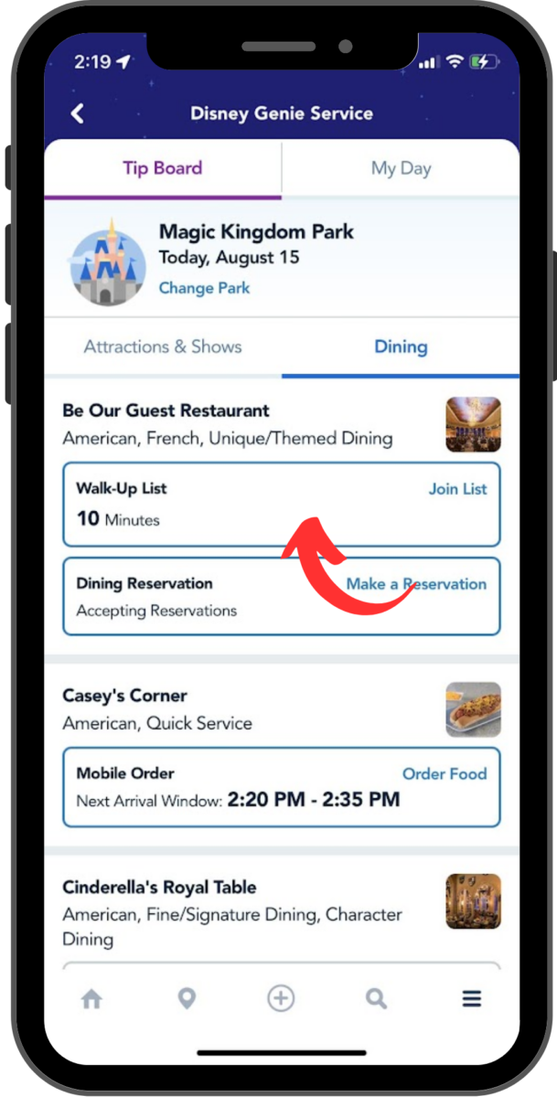 The Tip Board screen shows the Waitlist availability for a restaurant