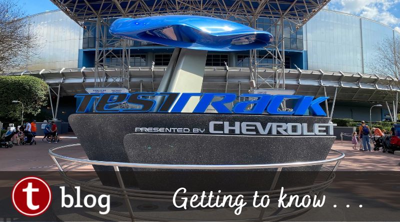 Five Things to Know about Test Track cover image showing the signage and statuary outside the Test Track entrance.