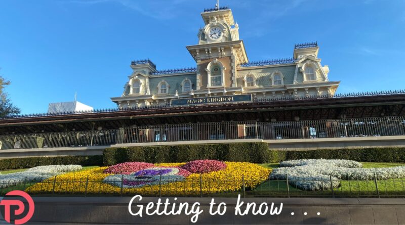 Disney World Trip Planning Timeline Cover Image showing the entrance to Magic Kingdom against a blue sky with a Mickey Head landscaped into the flowerbed in front of the gates.